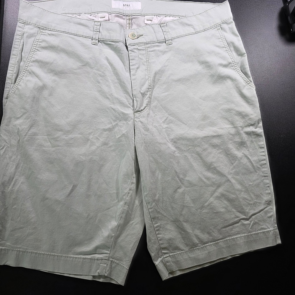 Brax Feel Good Style Bozen Mens 36 Lt. Sage Green Micro Check Ultralight Shorts